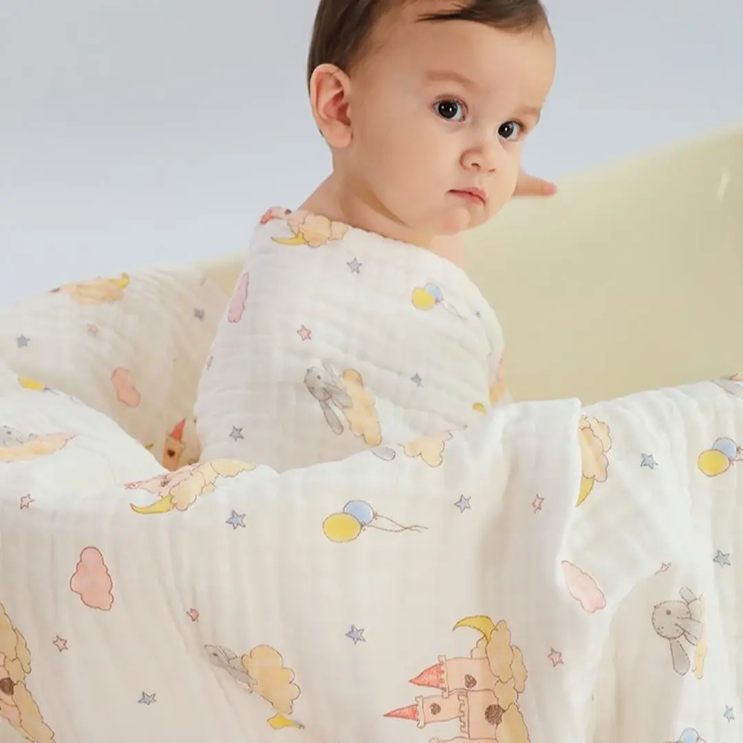 Муслиновая пеленка полотенце с салфеткой Baby bathtowel Воздушный замок