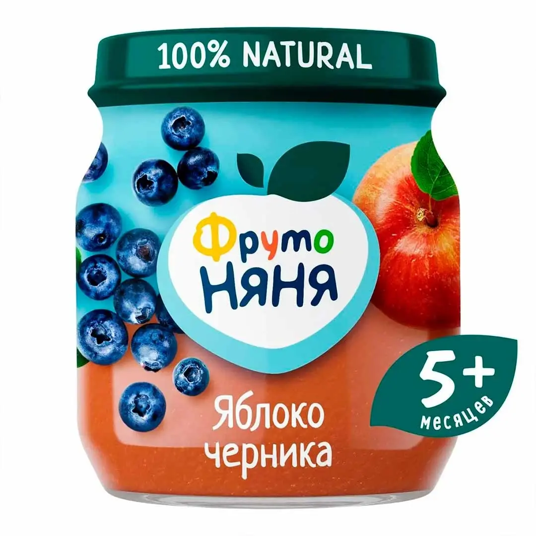 Пюре ФрутоНяня яблоко и черника 100 гр с 5+ мес